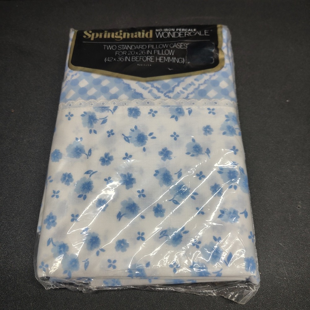 Vintage Springmaid pillowcase set blue white floral